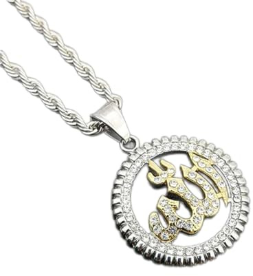 Religiöse Runde Allah Anhänger Halsketten Gold Farbe Edelstahl Strass Halskette Iced Out Bling Islamischer Schmuck