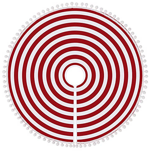 MACTING Weihnachtsbaum Decke, 122cm Christbaumdecke, Rot und Weiß Weihnachtsbaumdecke Rund, Gestreifter Tannenbaum Decke, Lollipop Abdeckung für Christbaumständer, Weihnachtsdekoration für Zuhause