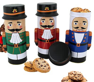 Vision4ever 1x Random Cookie Tin Jar Biscuit Christmas Santa Xmas Metal Dry Food Nutcracker Tea Coffee Useful For Christmas Storage
