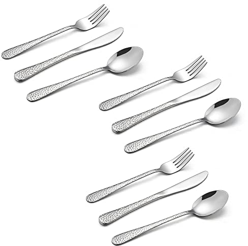 Joyfair 9 Pieces Kids Cutlery Set, Stainless Steel Child Eating Utensils Set, Children Flatware Silverware Include 3 Forks, 3 Spoons, 3 Safe Knives, Hammered Design & Healthy, Dishwasher Safe