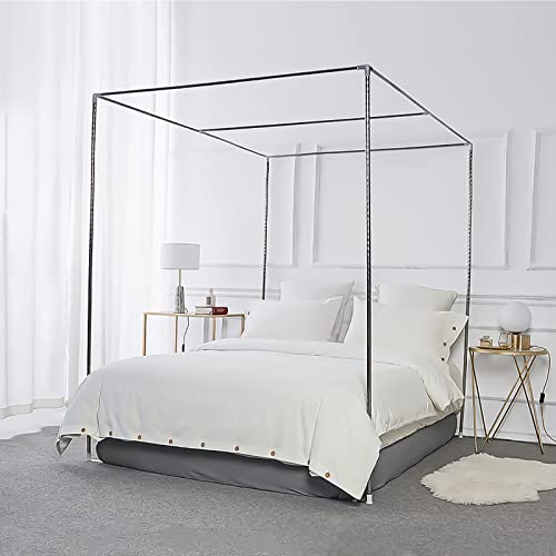 Foreate Bettrahmen aus Edelstahl, Doppelgröße, Betthimmel-Gestell und Bettstangen, passend für Viereck-Bett- und Moskito-Vorhänge, Twin (Silber)