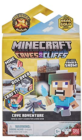 Treasure X Minecraft Caves & Cliffs Höhlenabenteuer-Spielset mit 16 Abenteuerlevels, 2 Minecraft-Spielfiguren und Chance auf Schatz mit echtem Goldüberzug; minen, entdecken, craften
