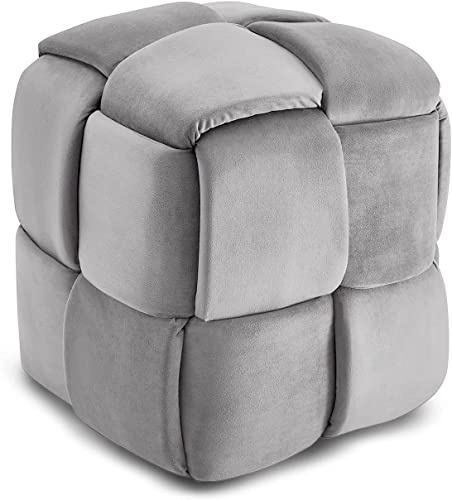 Vesgantti Pouf Ottoman en Velours 43 x 43 x 46 cm, Charge Max 140 kg - Gris