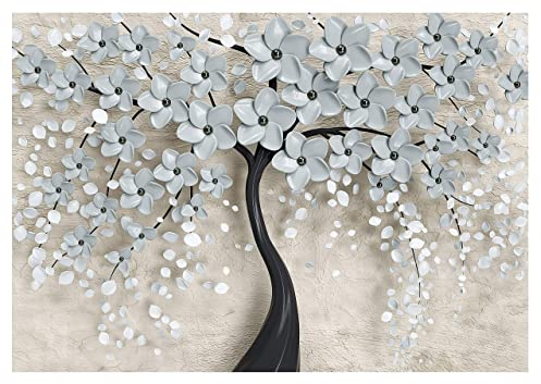 Fototapete Blumen 3D Effekt beige schwarz Baum Wohnzimmer Schlafzimmer Vlies Tapete Hohe Auflösung UV-Beständig Montagefertig (368x254 cm - 4 Bahnen)