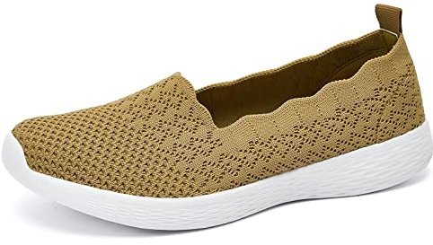 Puxowe Damen Slip On Sneaker Leichte Atmungsaktiv Sportschuhe Turnschuhe Bequem Freizeitschuhe Walking Schuhe Outdoor Fitness 42 EU Khaki