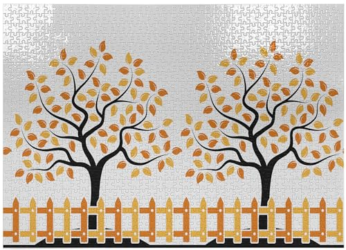 ABAKUHAUS Ackerland Puzzle, Fall-Herbst-Bäume, Heirloom-Qualität lustige Aktivität für die Familie langlebiger Karton, 1000 Stücke, Orange Schwarz