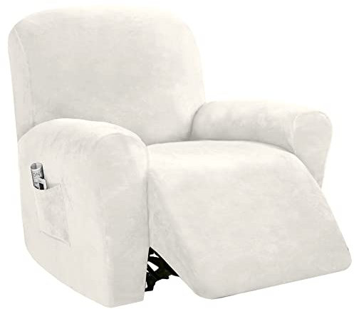 WYJHNLBEDC 4 Stück Sesselschoner für Fernsehsessel/Relaxsessel, Elastischer Stretch bezug aus Dicke Samt für Massagesessel/Relaxsessel mit Liegefunktion/TV Sessel/Relaxliege Wohnzimmer/Sofa 1 Sitzer