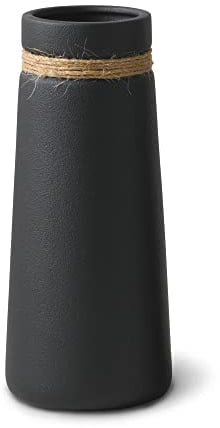 Flature Keramik Vase für Pampasgras - Matt Schwarz Boho Deko, Große Vase 21cm für frische & Trockenblumen, Blumenstrauß Büro