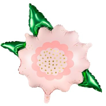 Folienballon Blüte 56x47cm - Ballon für Helium oder Luft - Luftballon Deko für Geburtstag Hochzeit JGA Party - Folienluftballon Blumenballon Geburtstagsdeko Partydeko - Rosa Grün