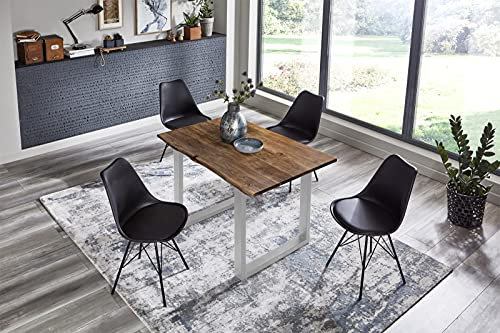 SAM 5tlg. Essgruppe Billy 120 x 80 cm, Akazienholz massiv, nussbaumfarben, Baumkantentisch mit U-Gestell in Silber + 4X Schalenstuhl Lerche in Schwarz