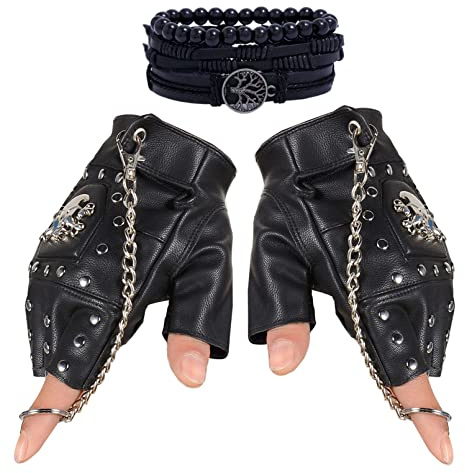 Coolwife Steampunk Gothic Handschuhe Herren Geuuine Leder Captain Fingerless Fäustlinge