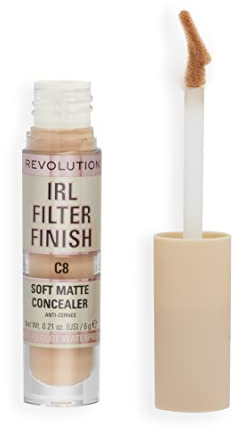 Makeup Revolution, IRL Filter Finish, Soft Matte Concealer, Medium to Full Coverage, C8, Medium to Tan Skin Tones, 6g