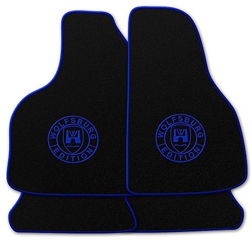 AUTOTEPPICH-Stylers NF100 Schwarze Fußmatten passend für VW Golf 3 Cabriolet 1993-1998 mit Logo Wolfsburg Edition WOB und Rand in blau