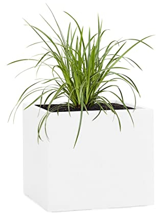 Pflanzwerk® Pflanzkübel Fiberglas Weiss Cube 23x23x23cm *Frostbeständige Blumenkübel* *Deutsche Premiumqualität* *Lotus-Effekt Imprägnierung*