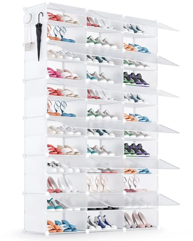 YIHATA Zapatero, 36 Compartimentos (3 x 12) para 72 Pares, Armario Paneles de Plástico, para Dormitorio Sala de Estar, Recibidores, Blanco, Modular, Estantería, 30 x 40 x 30 cm Cada Cubo