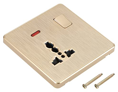 PATIKIL UK US Steckdose Schalter Mehrfach Steckdose Gold Ton mit Indikator 250V 13A 88mmx86mm