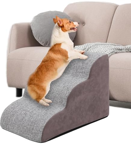 3 Stufen hundetreppe für kleine Hunde hundetreppe für Bett Sofa 60cm hoch katzentreppe für alte Katzen Schwamm haustiertreppe grau