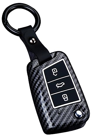 ontto Autoschlüssel Hülle Passt für VW Golf 7 MK7 Tiguan MK2 für Seat Ateca Leon FR 2 Ibiza für Skoda Octavia Fabia ABS Schlüsselhülle Schlüsselanhänger Schlüsseletui Schlüsselcover-B Schwarz