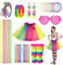 80s Fancy Dress Costume Accessories Se for Women Girls Rainbow Tutu Skirt Leg Warmers Fishnet Gloves Glasses Earrings Bracelet Necklace Headband, Retro Outfit for 80s Party, Dress up Day