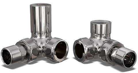 UK Radiators Round Chrome Radiator Valve Pair - Chrome Polished Finish - Classy and Modern Design 1/2 x 10mm Corner Radiator Valve Pair - Pair of Valves