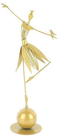 Ballett-Tänzerin-Skulptur, Goldfarben, Auffällige Ballett-Mädchen-Statue, Starkes Metall für Café-Bar (Vogel zur Hand)