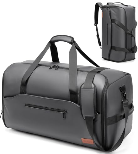 Moulyan - Bolsas de lona para ropa de viaje, bolsa de ropa convertible con compartimento para zapatos, bolsa de viaje impermeable 3 en 1 con correa para el hombro para hombres y mujeres, Gris