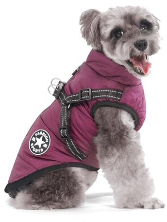 Aywoja Wintermantel mit Geschirr für Hunde, wasserdichte Jacke für kleine mittelgroße und große Hunde, reflektierendes Design, maschinenwaschbar