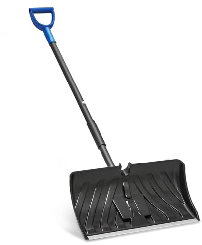 Magshion Schneeschaufel für Auto mit D-Griff, 55,9 cm breite Aluminium-Kante, Auffahrtschaufel, Schaufel für Schneeräumung, leicht und tragbar, für Zuhause, Garage, Garten, Camping, Schwarz