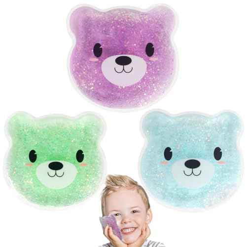 Hilph Kids Ice Pack for Injuries Reusable, 3 Cute Bear Small Gel Ice Packs | Hot Cold Compress for Kids, Toddler & Child Pain Relief, Lunch Box, Toothache, Bumps, Swelling, Bruise, Fever