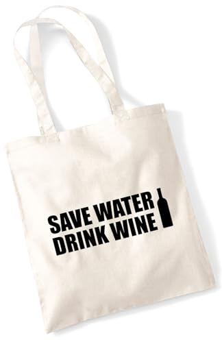 Huuraa Jutebeutel Save Water Drink Wine Weinflasche Geschenk | Baumwollbeutel 10 Liter Stoffbeutel Beutel aus Baumwolle Tasche Geschenkidee Einkaufstasche Langen Henkel