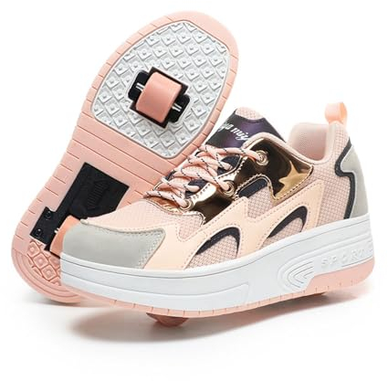 ENEN Schuhe mit Rollen für Jungen & Mädchen, Turnschuhe mit 2 Rollen Versenkbarer, Schuhe mit Rollen Kinder 2-in-1 Roller Schuhe Outdoor Turnschuhe 34