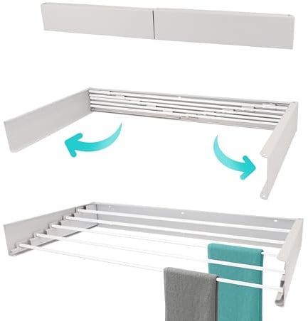 KROMS Stendibiancheria da Parete Full Color Bianca 100cm - Lunghezza di asciugatura 4m - Stendino da Parete - Stendino Allungabile - Stendino a Muro - Stendibiancheria da Muro - Richiudibile