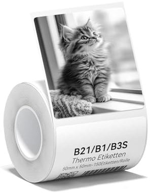 NIIMBOT B1 B21 B3S Thermo-Etikett 2'*2(50 * 50mm) für Lebensmittel, Gläser, Adressen, Kleidung, Kleinunternehmen, 150 Stück pro Rolle