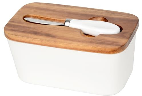 SIPARUI Beurrier avec couvercle pour comptoir, grand beurrier en céramique avec couteau, récipient à beurre en céramique avec couvercle hermétique, bon cadeau de cuisine (blanc)
