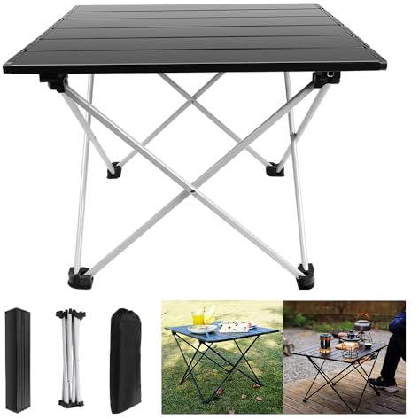 AUTOFU Tragbarer Campingtisch, zusammenklappbar, ultraleichter Klapptisch mit Aluminium-Tischplatte und Tragetasche, 40 x 34,5 x 31,5 cm, für Outdoor, Camping, Picknick, Kochen, Strand, Wandern,