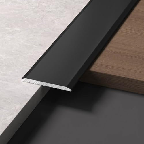 Door Floor Flat Saddle Transition Strip, Metal Door Bars for Laminate Floor Gap, Floor Transition Strip Door Threshold Flat Floor Transition Strip, Cuttable(Color:Black,Size:50mm Wide)
