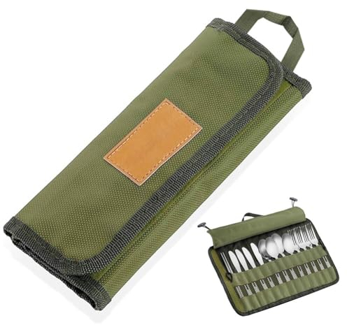 HiyyFloy Cutlery Storage Bag Portable Cutlery Roll Bag Outdoor Camping Knife Fork Storage Holder Flatware Organizers Pouch for Picnic Barbecue