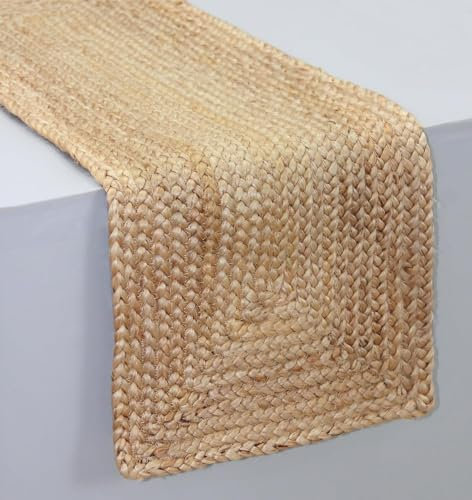 Craft Trade Handgewebt Natür Boho Jute Tischläufer Reversibel Geflochten Waschbar Rechteckig Jute-Tischläufer für Hochzeit Party Küche und Esstischläufer- 33 x 91 cm