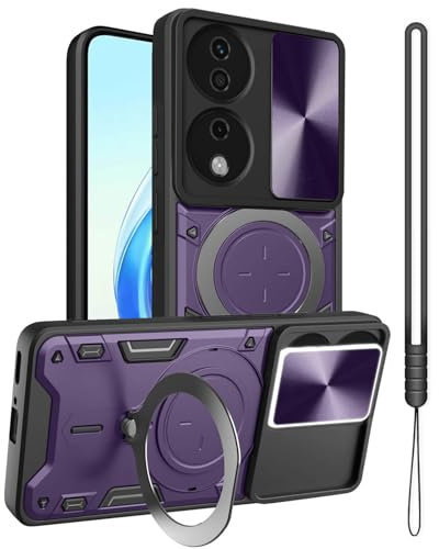 GOTOURED for Honor 90 Smart Phone Case/Honor X7b Case,Metal Big Stand Ring Holder,Camera Lens Protector,Slim Full Protection Shockproof Women Men Cases Cover for Honor 90 Smart / X7b (Purple)