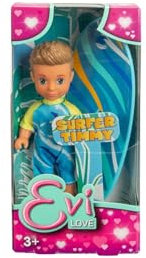Simba Evi Love Timmy Surfer, Spielpuppe trägt EIN Cooles Surfoutfit inkl. Surfbrett, 12cm, ab 3 Jahren