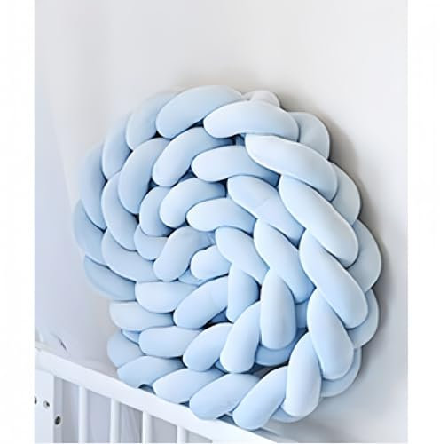 fukixuz 3-strängiges geflochtenes Bettschlange Umrandungen Geflochten Bettkantenschutz Bettrolle Stillkissen, Geflochten Bettschlange Nestchen Knotenkissen, SatteFarben,DIY-handgemachtes(Hellblau,3m)