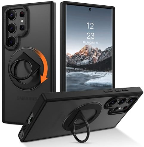 YINLAI for Samsung Galaxy S23 Ultra Magnetic Case [Compatible with Magsafe] with 360° Rotatable Ring Holder Stand Matte Translucent Back Slim Shockproof Case for Samsung Galaxy S23 Ultra 6.8, Black