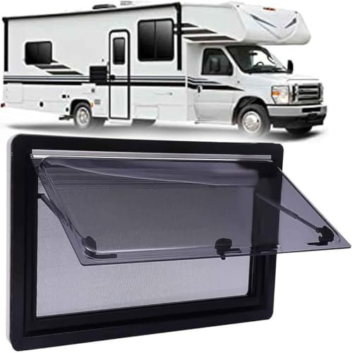 Finestra per camper, finestra per camper, finestra a cassetta per camper, finestra a cerniera per camper e roulotte, con tende oscuranti e zanzariere, per conversione in caravan per cavalli,