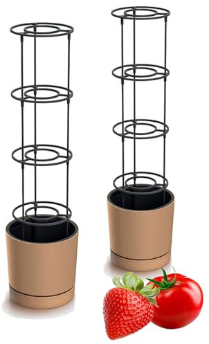 Tymar Hochwertiger Tomatentopf, Tomatenkübel, Tomaten Balkon, mit Rankhilfe, Blumentopf für Kletterpflanzen (Holz ø 40 cm; 2 Stück)