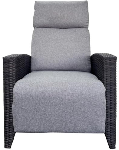 ONKBOITE Relaxliege Liegesessel, Ergonomische Relaxliege Rattansessel, Verstellbare Rückenlehne, mit Dickem Kissen, Geeignet für Drinnen, Balkon, Garten, Innenhof(Schwarz Rattankanten + Gray Kissen)