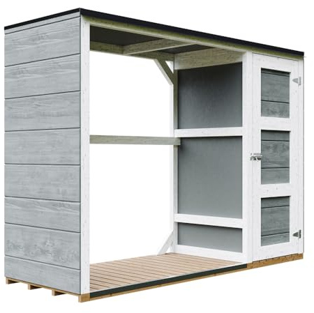 Brennholzlagerschuppen - 75 x 217 x H159 cm - Moderner Brennholzlagerschuppen mit seitlicher Werkzeugaufbewahrung - 1,09 m² + 0.53 m² - Werkzeug- und Holzschuppen - TIMBELA M981 - Cavern Steel