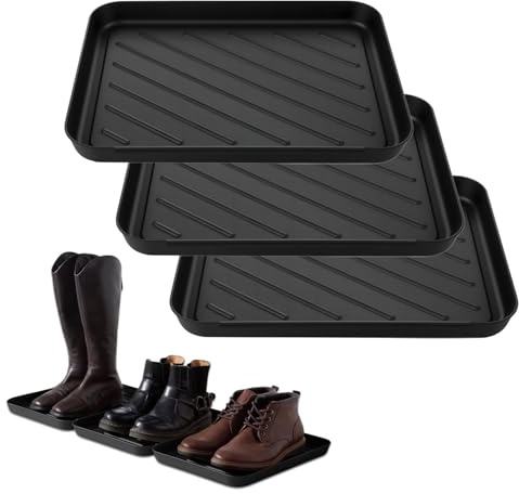 Hanlintk Juego de 3 bandejas de plástico para botas y zapatos con borde elevado, para entradas, cubiertas y patios