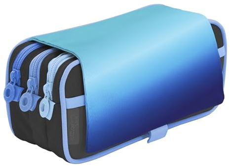 office box Estuche Triple Design - Portatodo de Amplios Apartados Interiores con Cierre de Cremallera Individual, Lavable y Muy Resistente- by Colorline (Colormix-Azul)