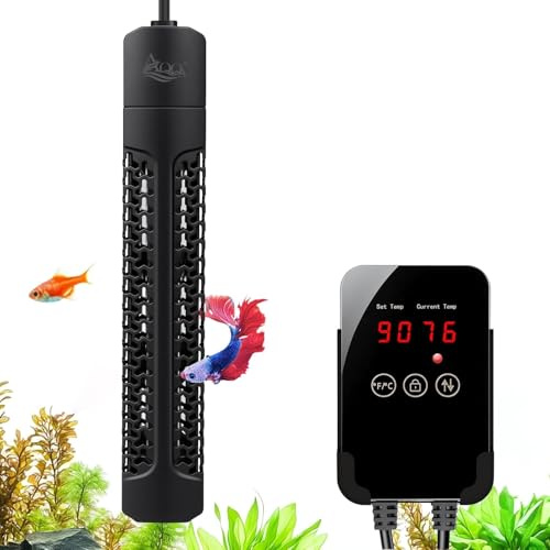 AQQA Aquarium Heizung,500W Tauch Aquarium Heizstab mit Externem LED Thermostat Controller,Einstellbare Heizer für Aquarium,Überhitzungsschutz,für 200-500L Süßwasser Salzwasser