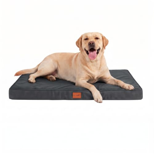 WAVVE Panier Chien Dehoussable Lavable Grande Taille 104x69x7.6 cm Gris | Matelas orthopédique anti‑stress en mousse alvéolée, doublure imperméable, base antidérapante